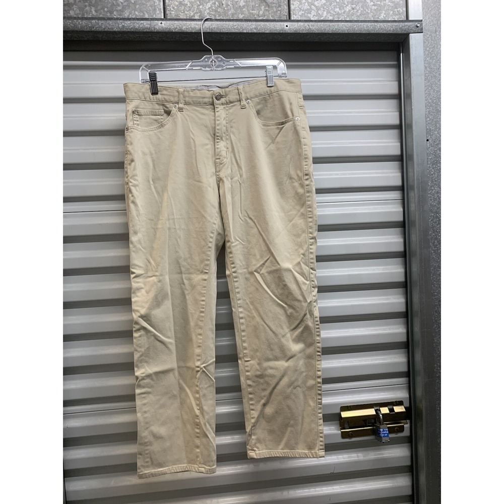 Peter Millar Chino Performance Pants Beige 5 Pocket Golf Flat Front 34 x 26.5